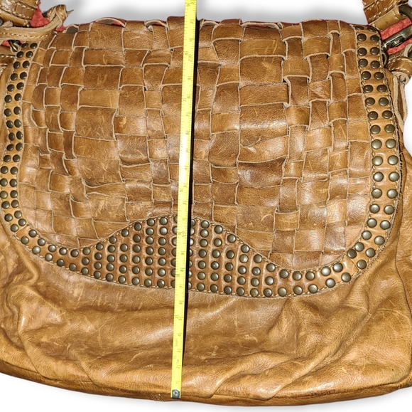 Frye Stacy Woven Studded Convertible Camel Brown Italian Leather Hobo Bag - Picture 8 of 15